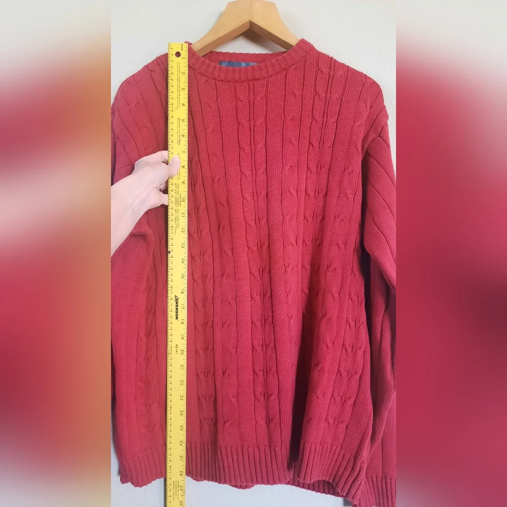 Vintage Oscar de la Renta Red Cotton Fisherman Sweater Old Money Coastal Grandpa